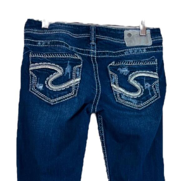 Silver Jeans Tuesday Boot Cut Raw Hem Low Rise Dark Wash Women’s Size 27x33 - Picture 4 of 9